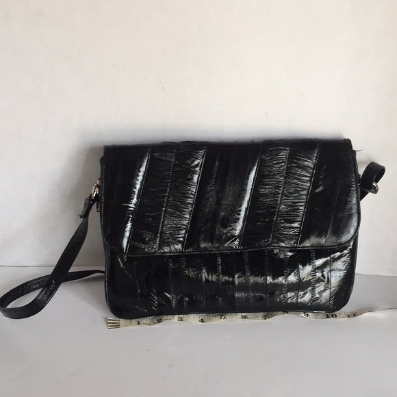 Handbags - Black Eel skin purse handbag leather vintage bag